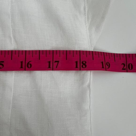Eddie Bauer 100% Linen Tunic Top Womens Small White Tan Embroidered 3/4 Sleeve - Picture 10 of 11